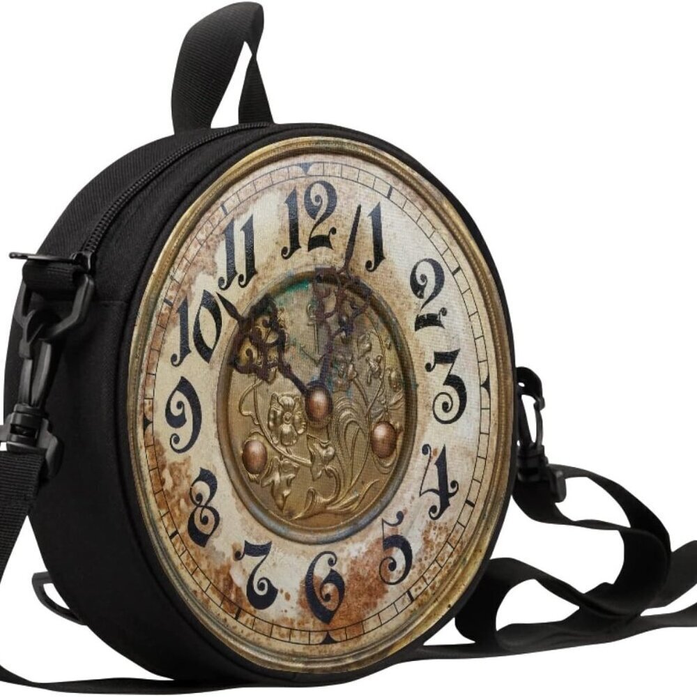 Women Novelty Clock Shape Zippered Purse Tote Handbag Shoulder Bag Gift
